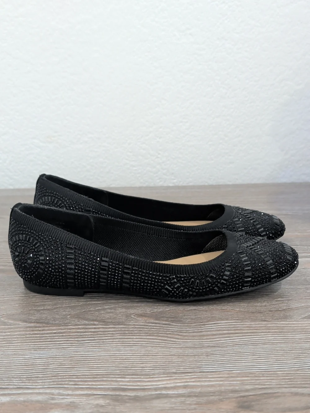 Near New Thalia Sodi KARLI Black Embellished Slip On Ballet Flats 8